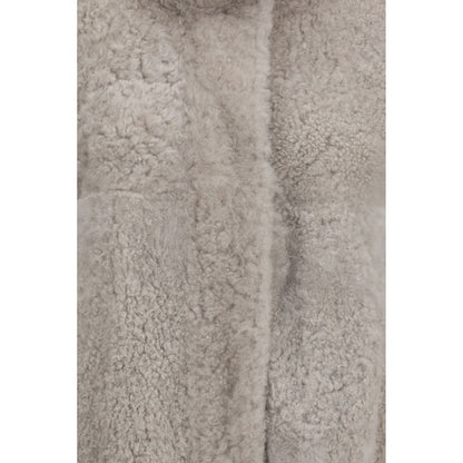 Gray Faux Fur Full-Length Jacket