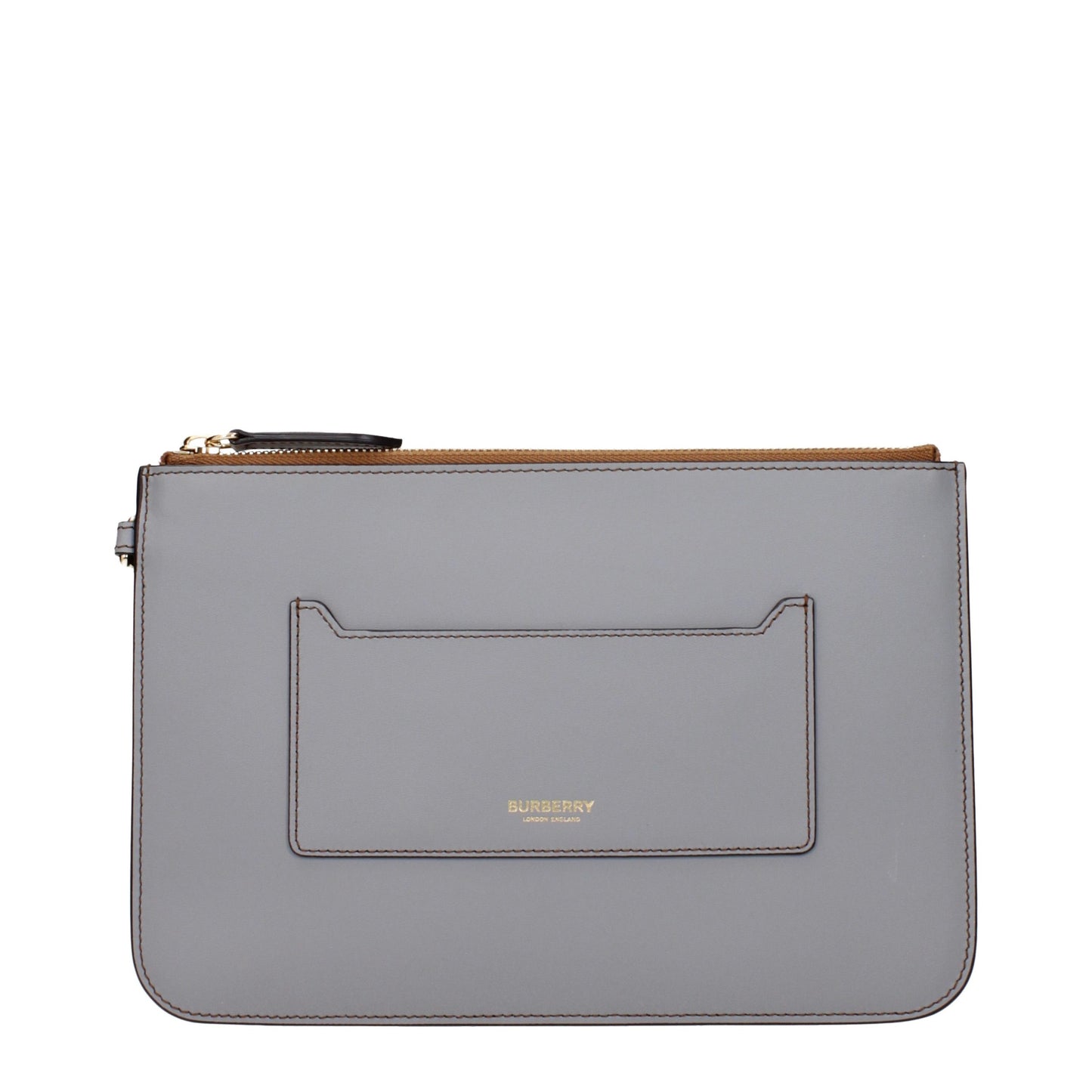 Gray Leather Clutch Bag