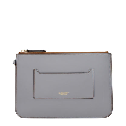 Gray Leather Clutch Bag