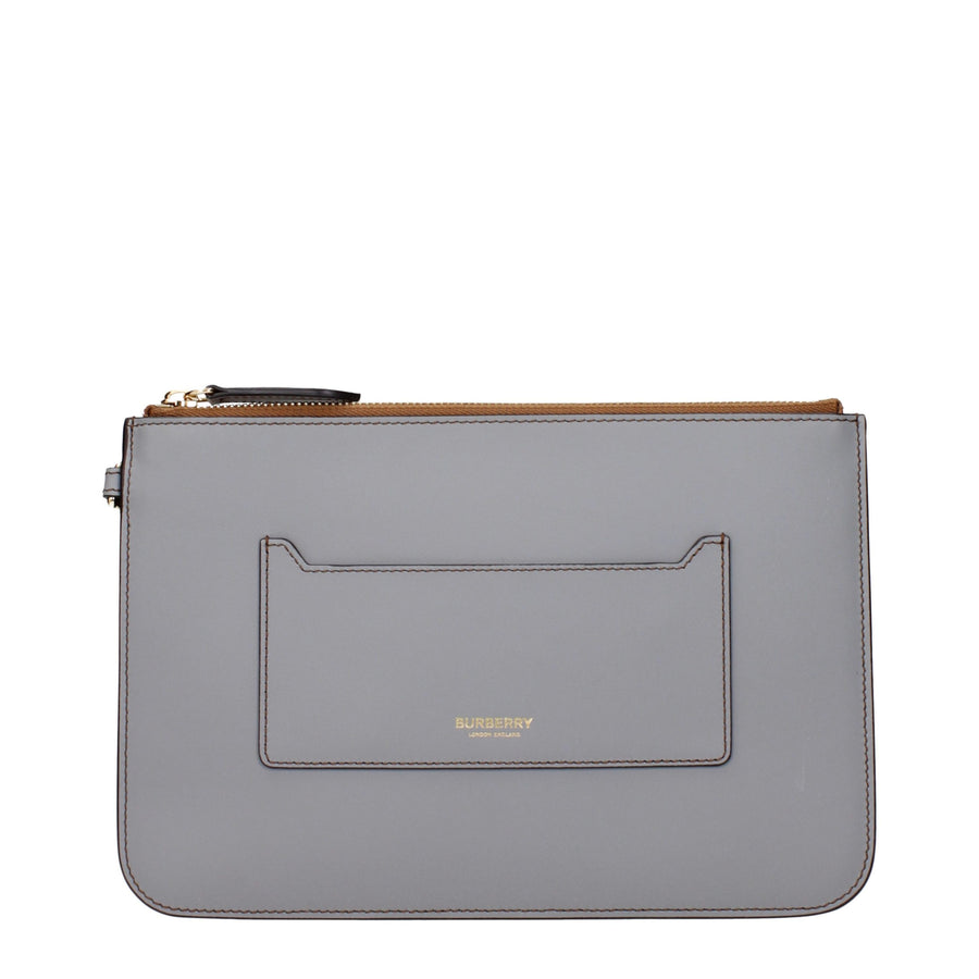 Gray Leather Clutch Bag