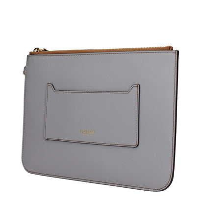Gray Leather Clutch Bag