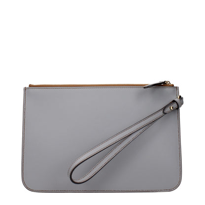 Gray Leather Clutch Bag