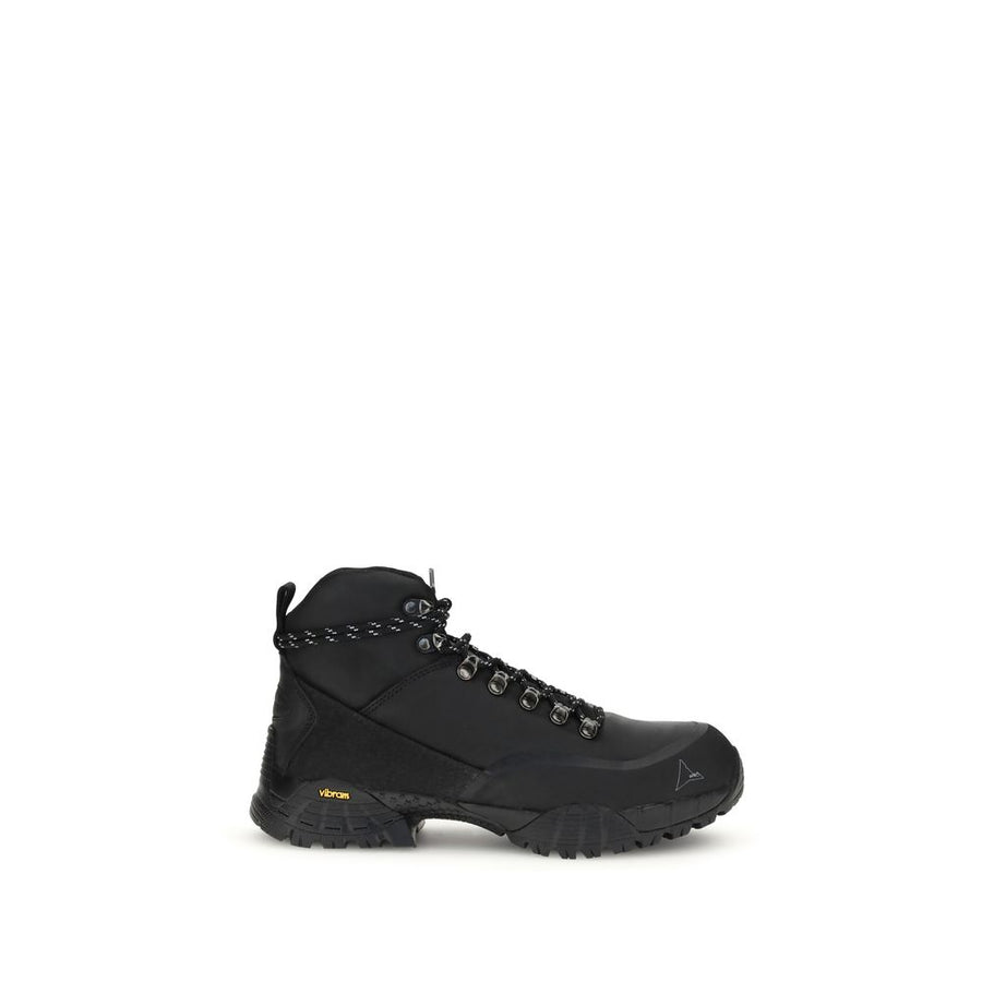 Black Rubber Lace-Up Boots