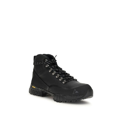 Black Rubber Lace-Up Boots
