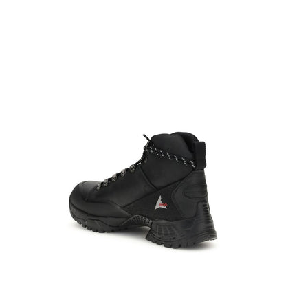 Black Rubber Lace-Up Boots