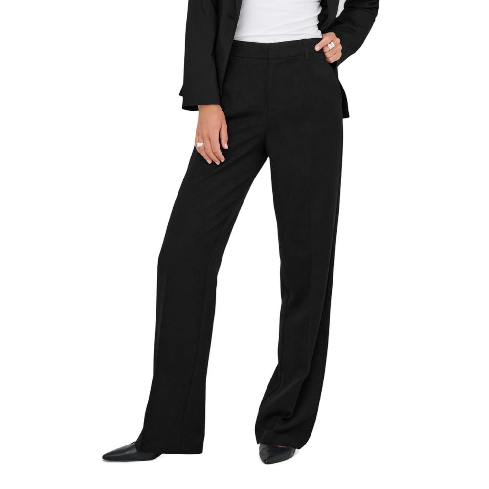 Black Polyester Casual Pants