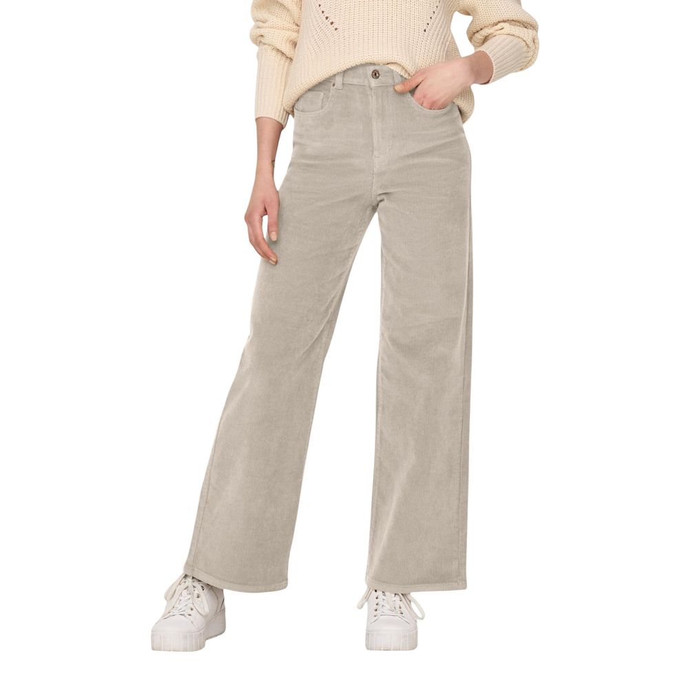 Beige Cotton Cropped Pants