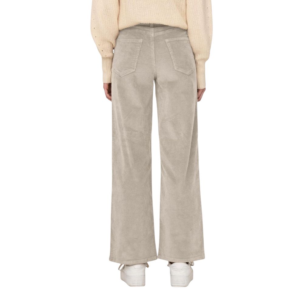 Beige Cotton Cropped Pants