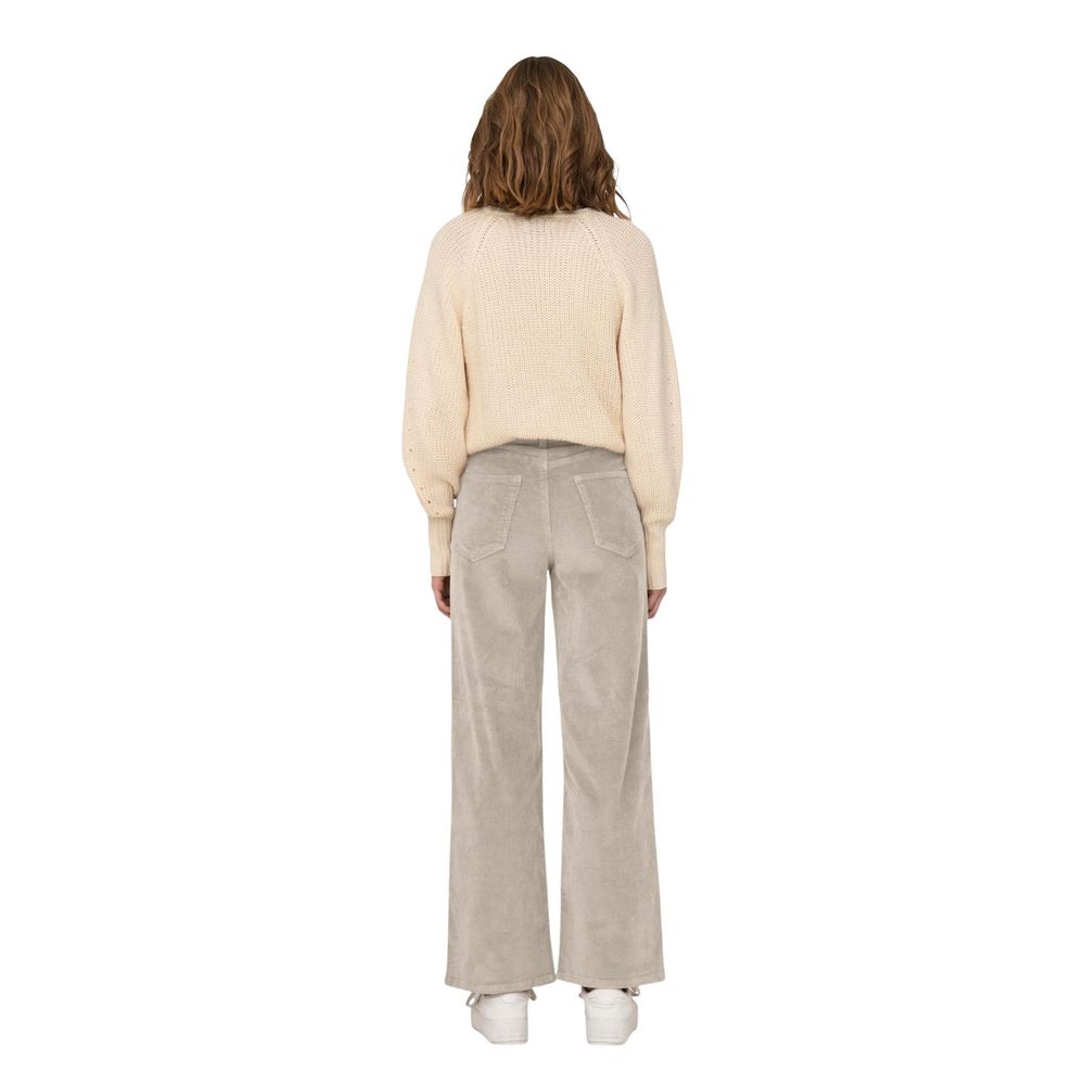 Beige Cotton Cropped Pants