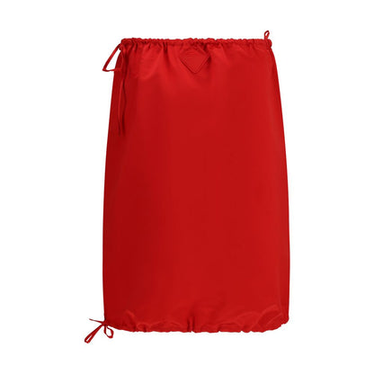 Red Silk Midi Skirt