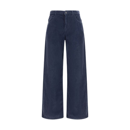 Blue Cotton Casual Pants