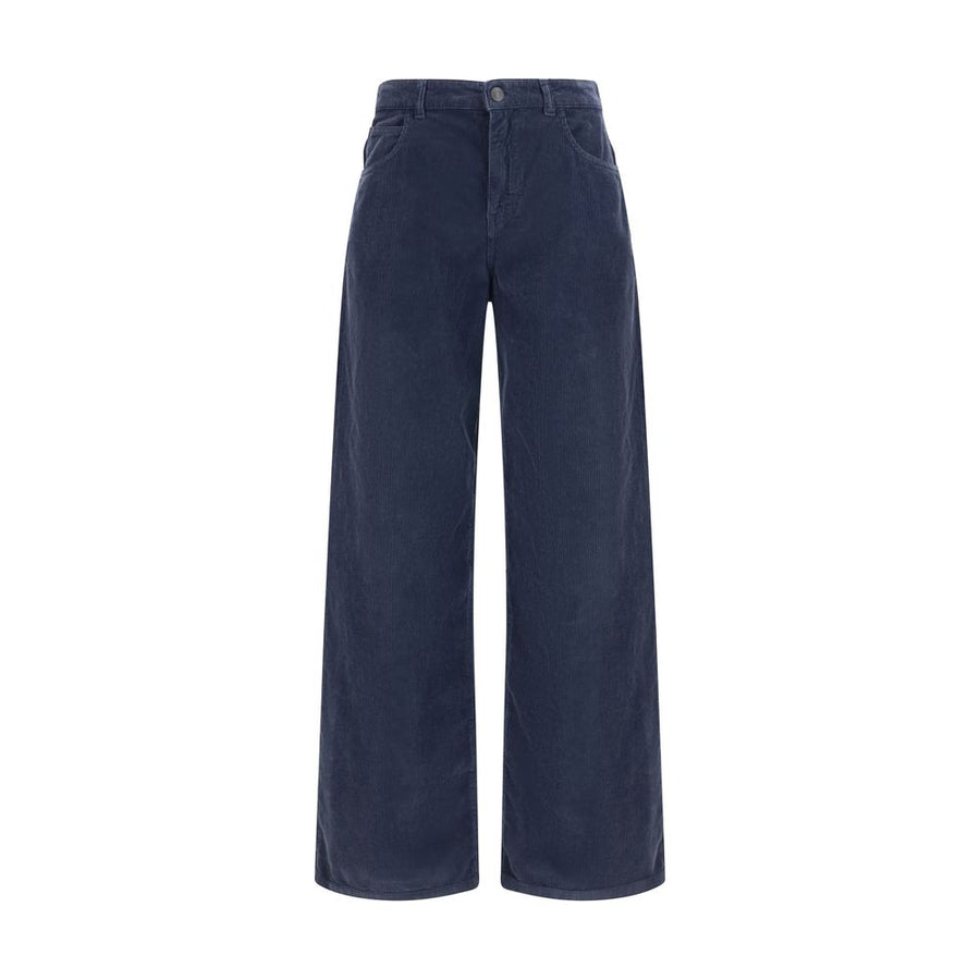 Blue Cotton Casual Pants