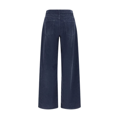 Blue Cotton Casual Pants