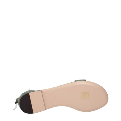 Green Leather Flat Sandals
