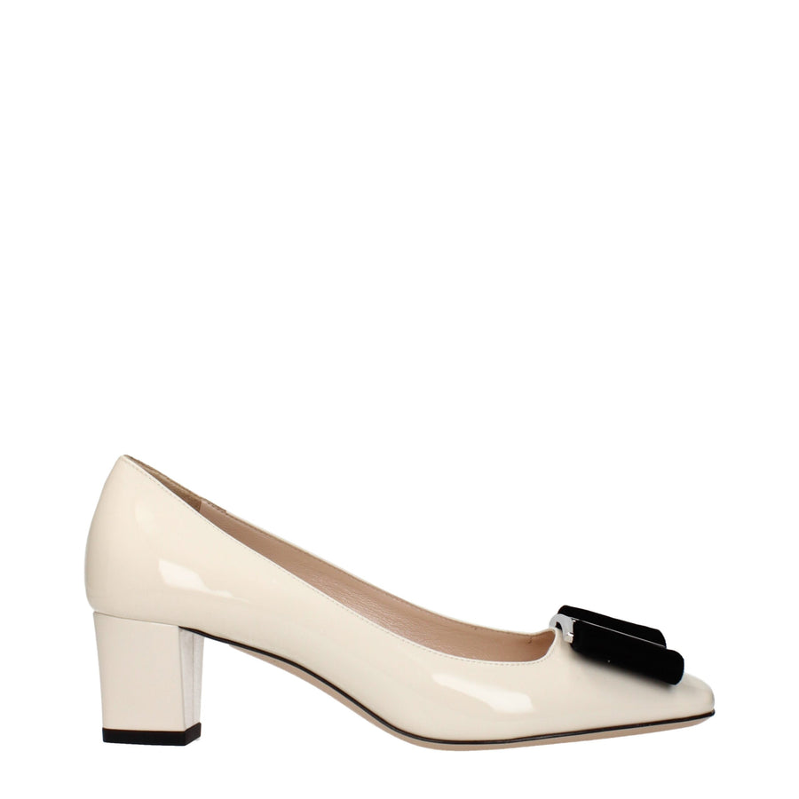 Beige Leather Mid Heel Pumps