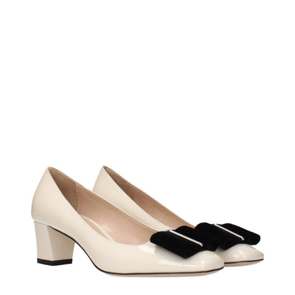 Beige Leather Mid Heel Pumps