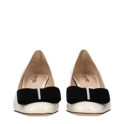 Beige Leather Mid Heel Pumps