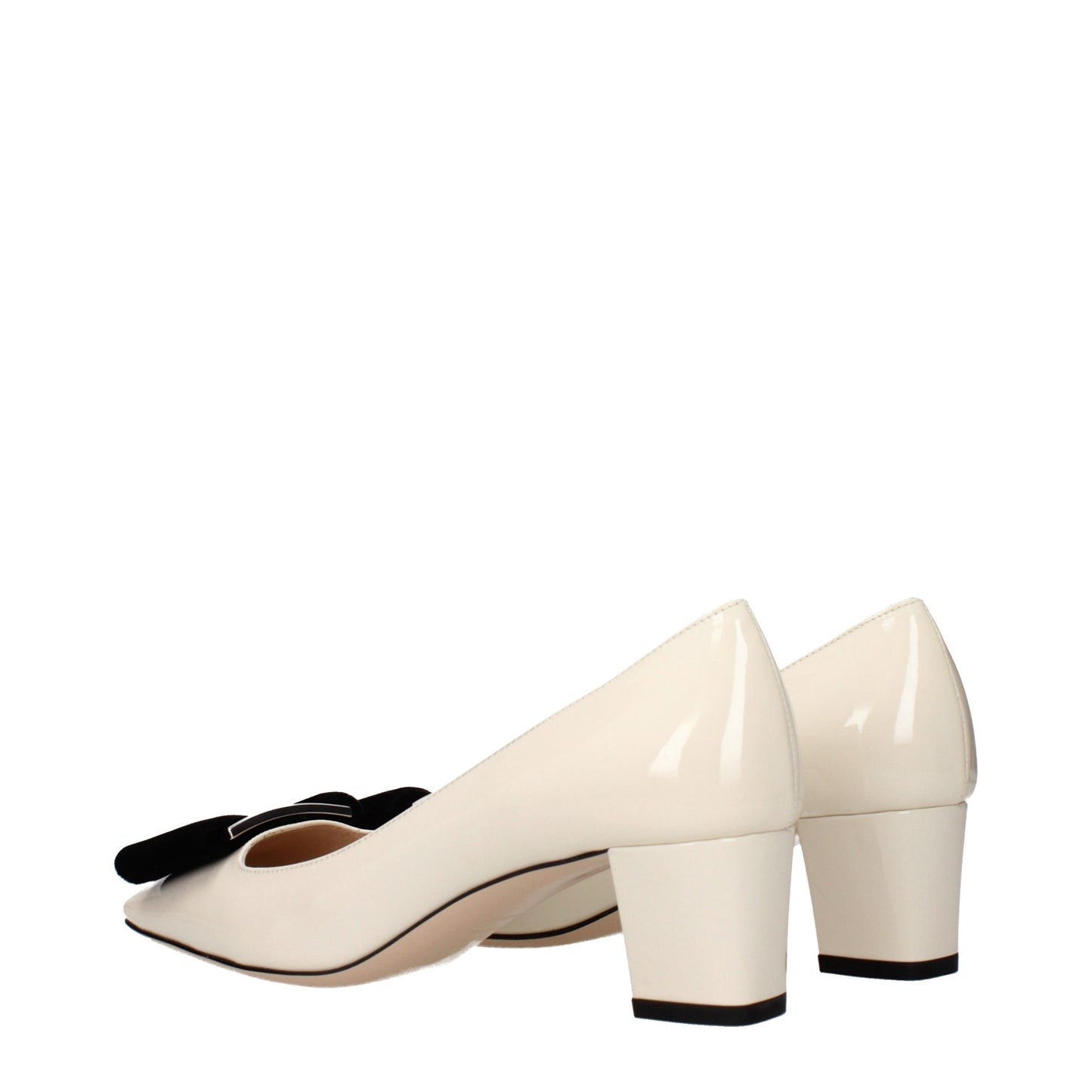 Beige Leather Mid Heel Pumps