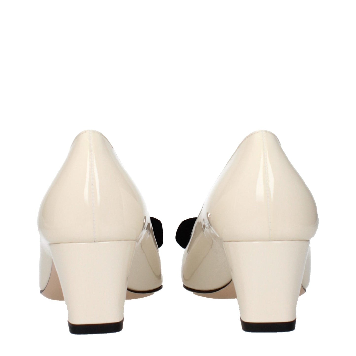 Beige Leather Mid Heel Pumps