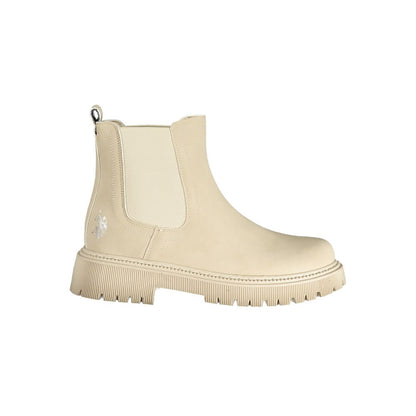 Beige Polyurethane Women's Booties