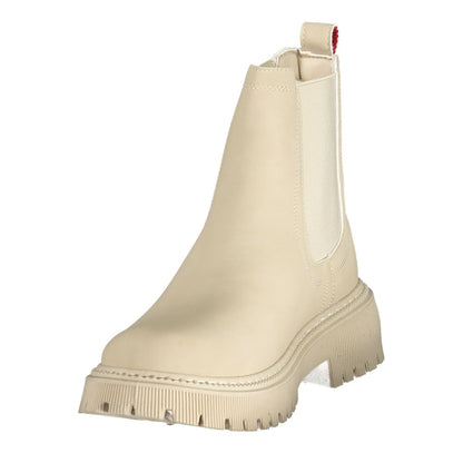 Beige Polyurethane Women's Booties