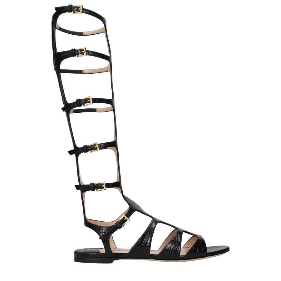 Black Leather Strap-On Sandals