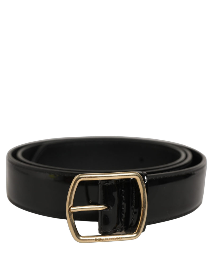 Black Patent Leather Gold Metal Buckle Belt