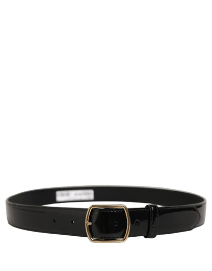 Black Patent Leather Gold Metal Buckle Belt