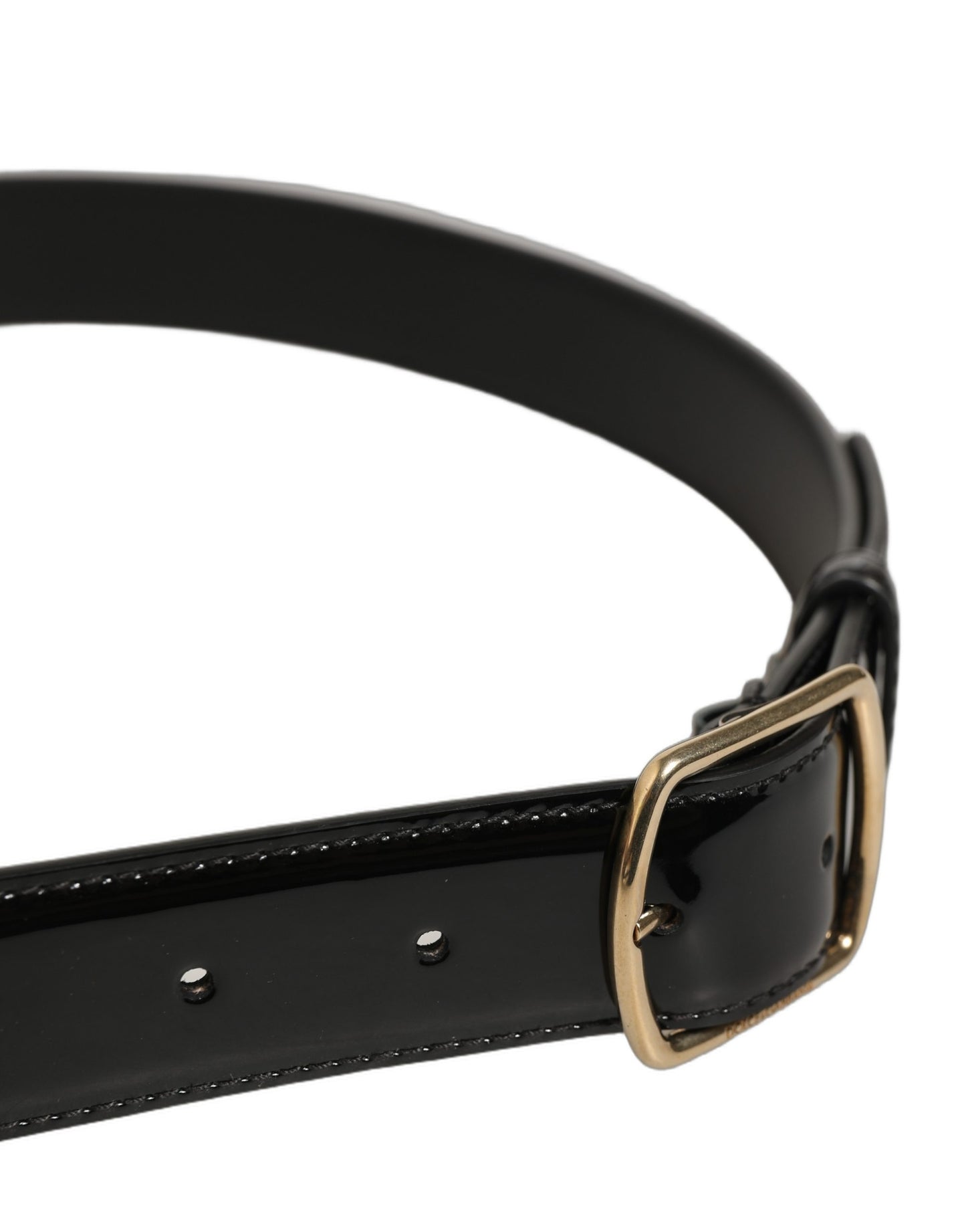 Black Patent Leather Gold Metal Buckle Belt