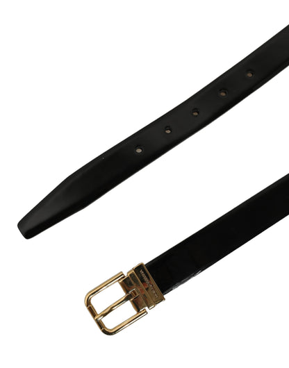 Black Classic Leather Gold Tone Buckle Belt