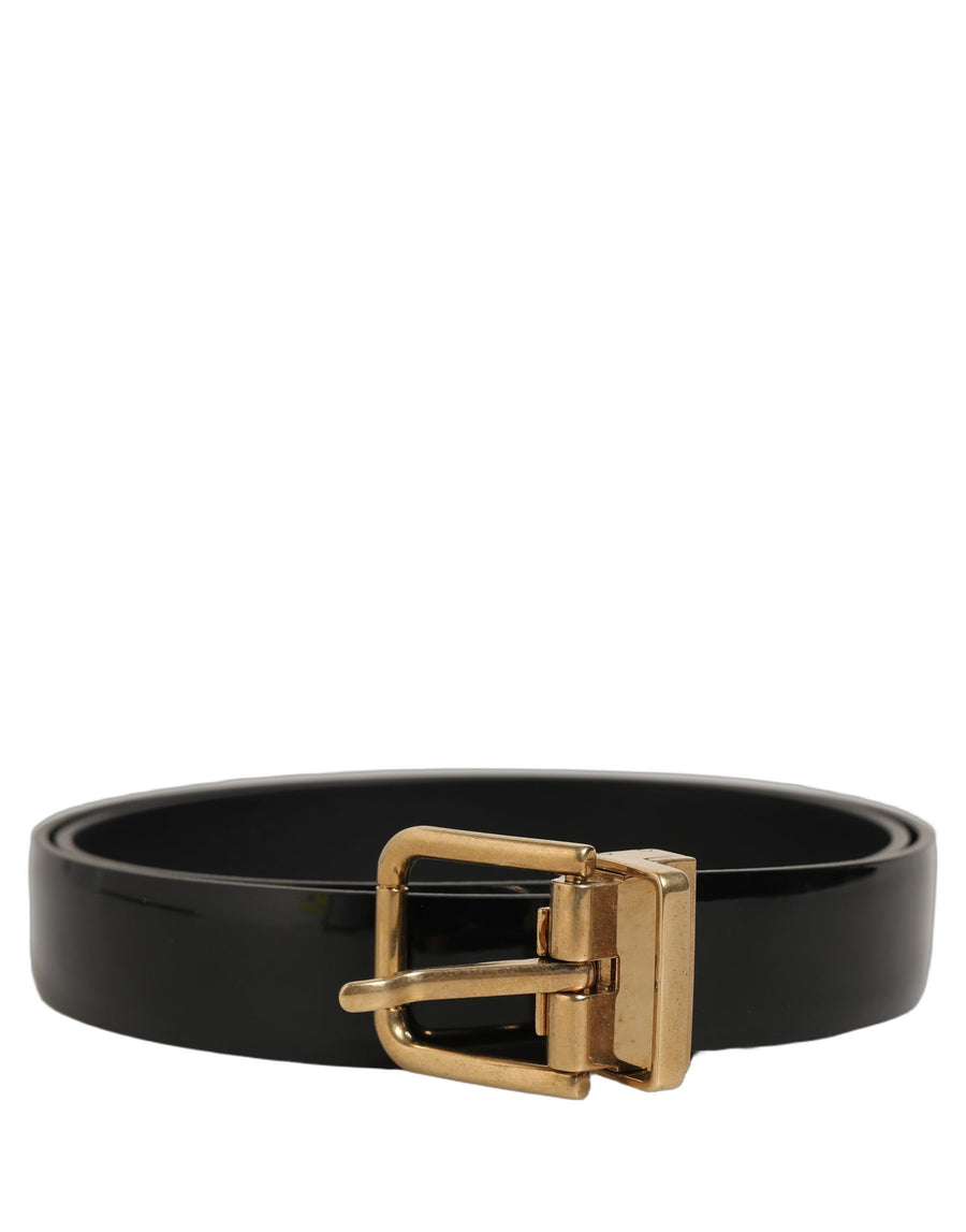 Black Classic Leather Gold Tone Buckle Belt
