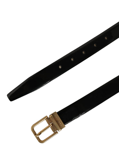 Black Classic Leather Gold Tone Buckle Belt