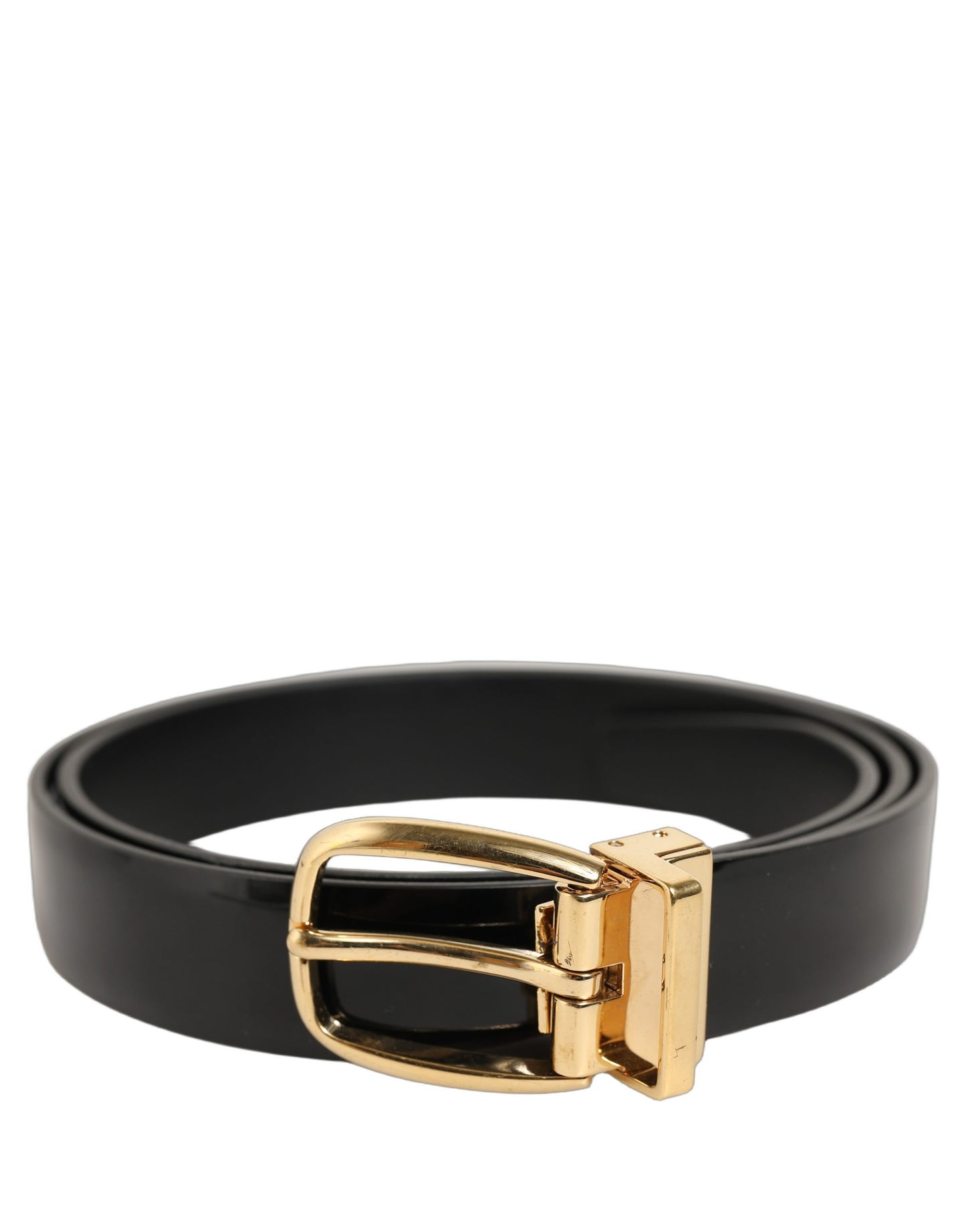 Black Classic Leather Gold Tone Buckle Belt