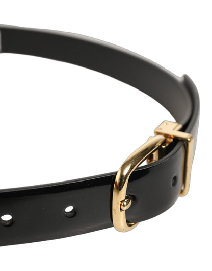 Black Classic Leather Gold Tone Buckle Belt
