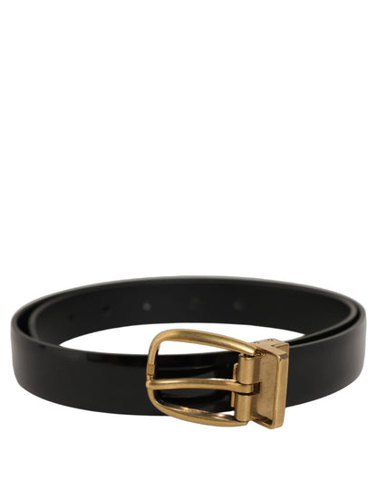 Black Classic Leather Gold Tone Buckle Belt