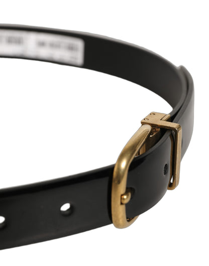 Black Classic Leather Gold Tone Buckle Belt