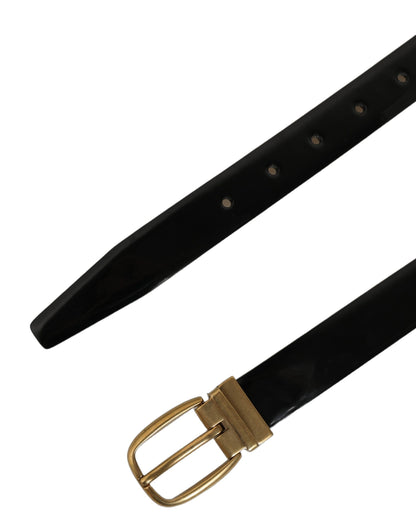 Black Classic Leather Gold Tone Buckle Belt