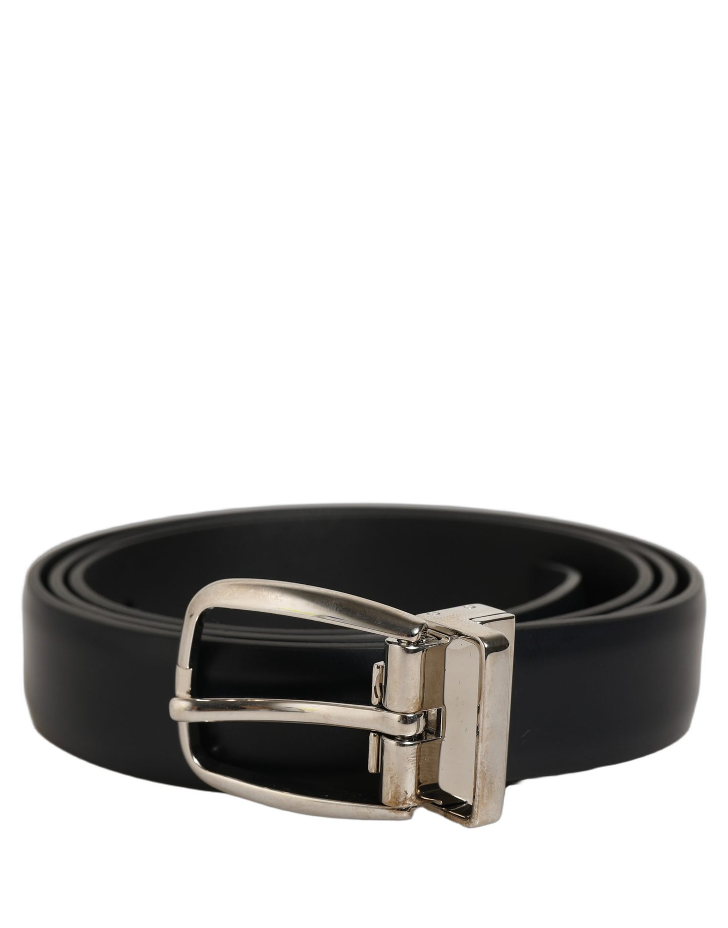 Blue Calf Leather Silver Metal Buckle Belt