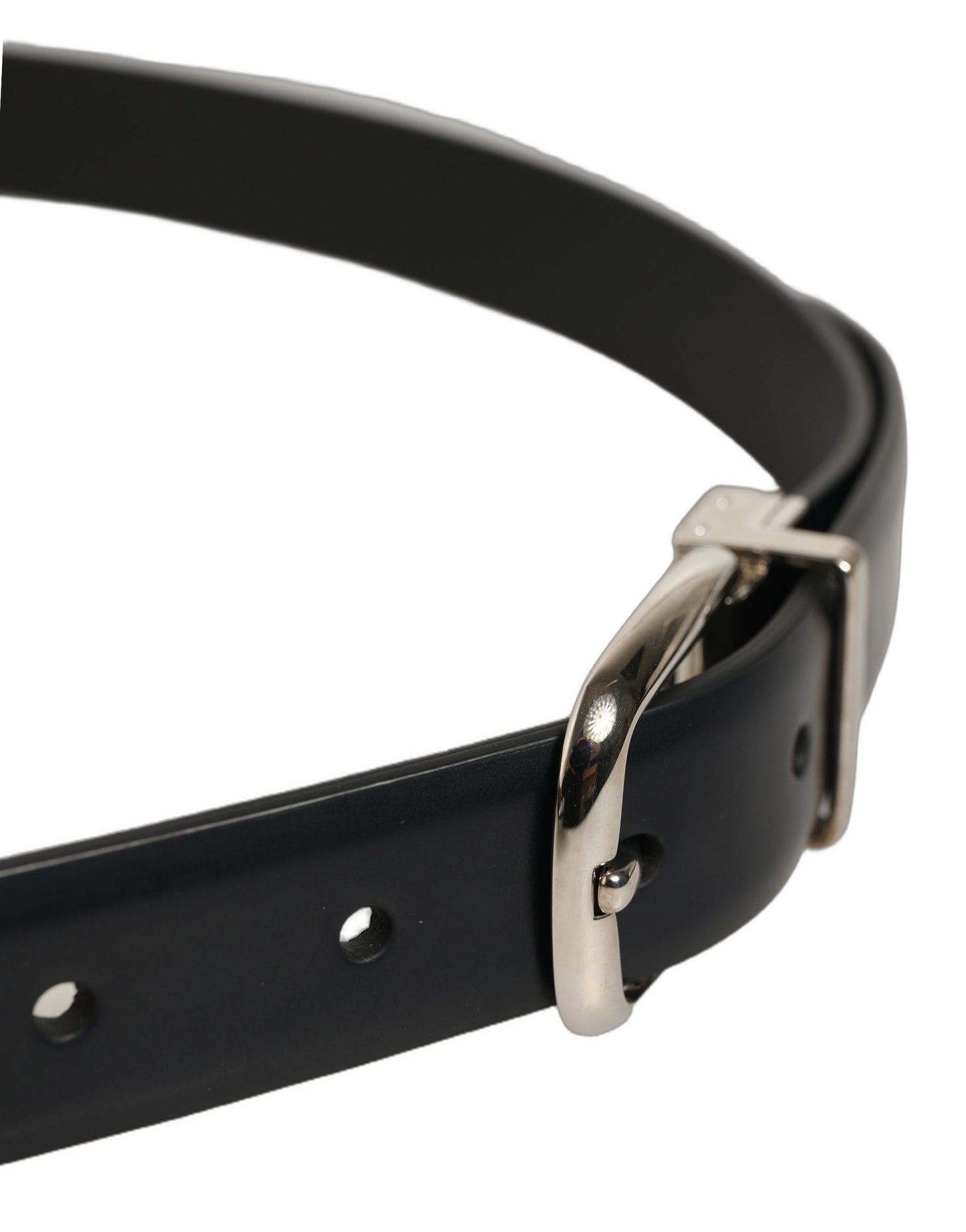 Blue Calf Leather Silver Metal Buckle Belt