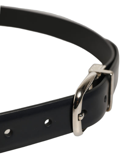Blue Calf Leather Silver Metal Buckle Belt
