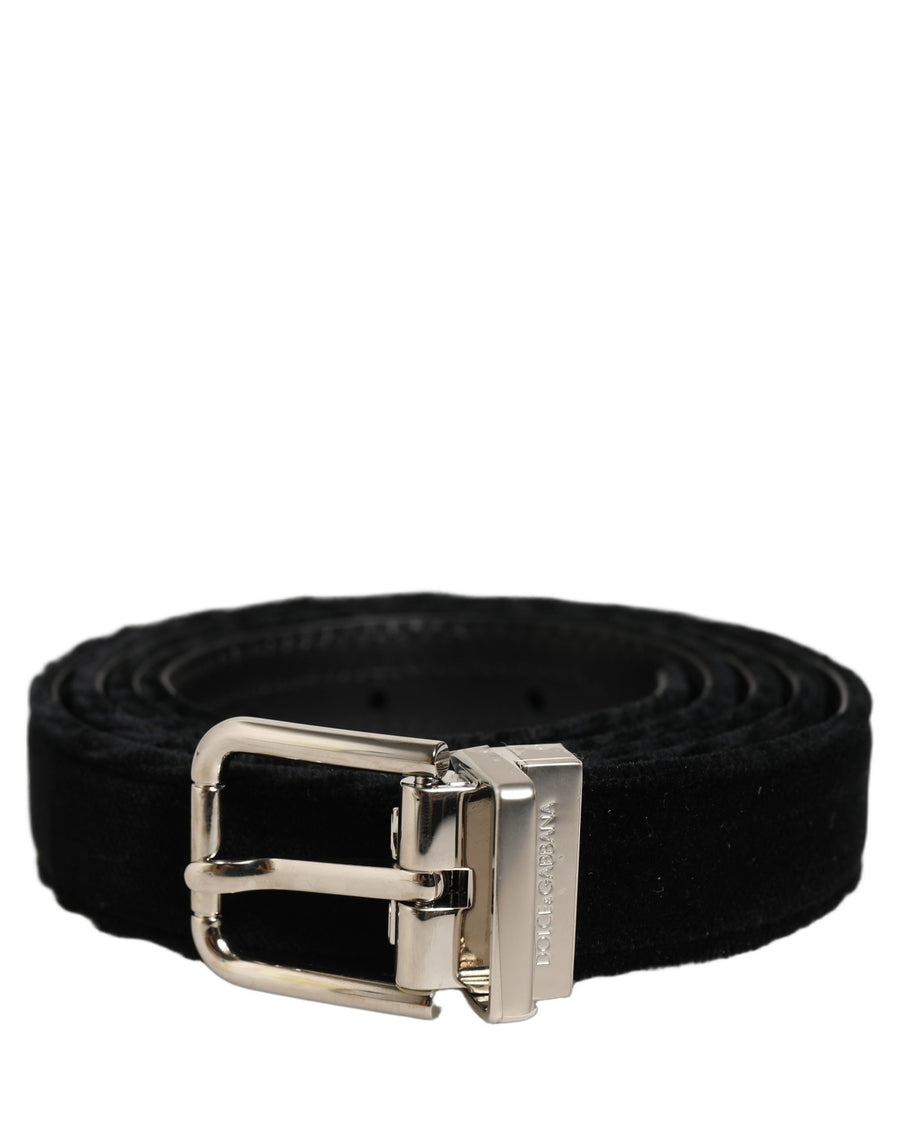 Black Velvet Silver Tone Metal Buckle Belt