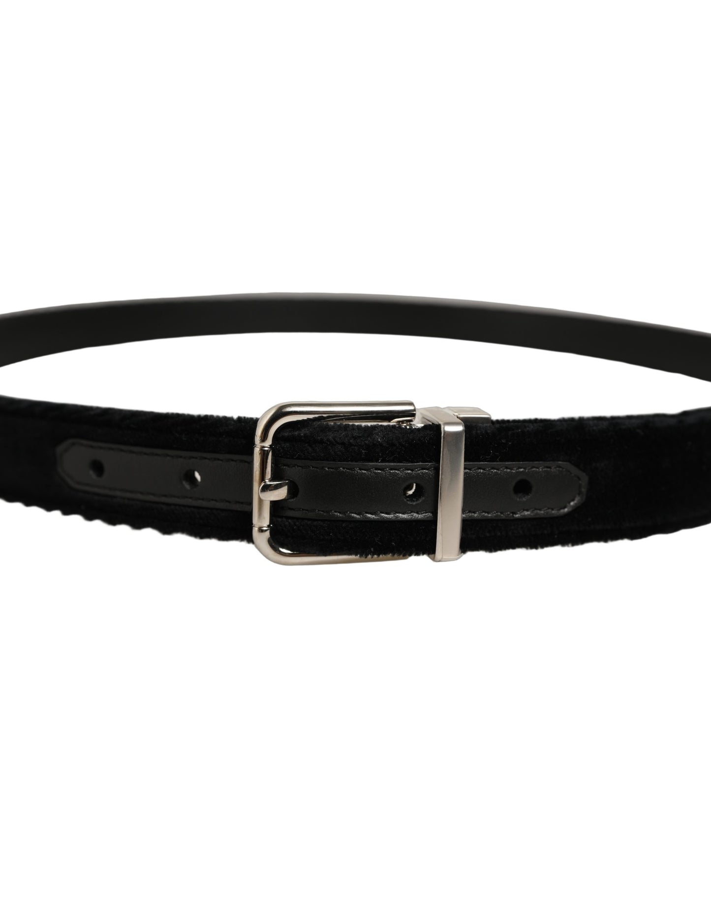 Black Velvet Silver Tone Metal Buckle Belt