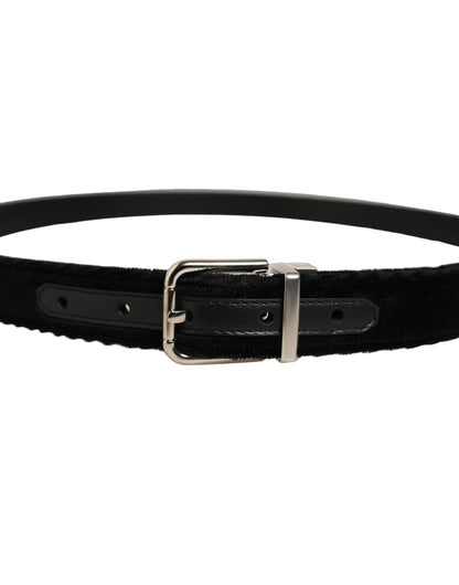 Black Velvet Silver Tone Metal Buckle Belt