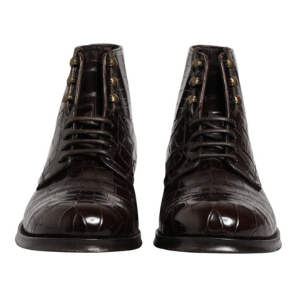 Dark Brown Leather Lace Up Short Boots Shoes