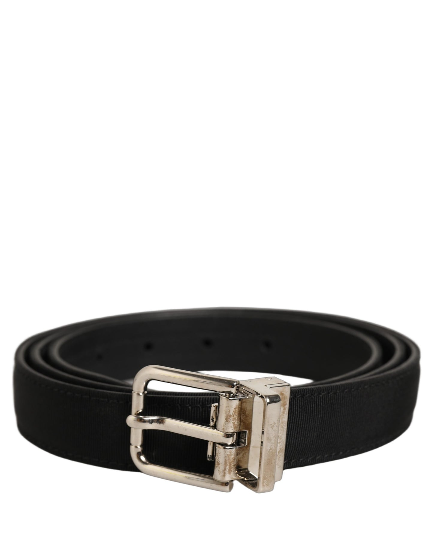 Black Classic Leather Silver Tone Buckle Belt