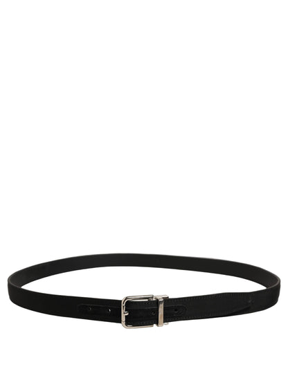 Black Classic Leather Silver Tone Buckle Belt