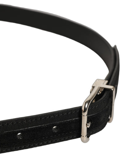 Black Classic Leather Silver Tone Buckle Belt