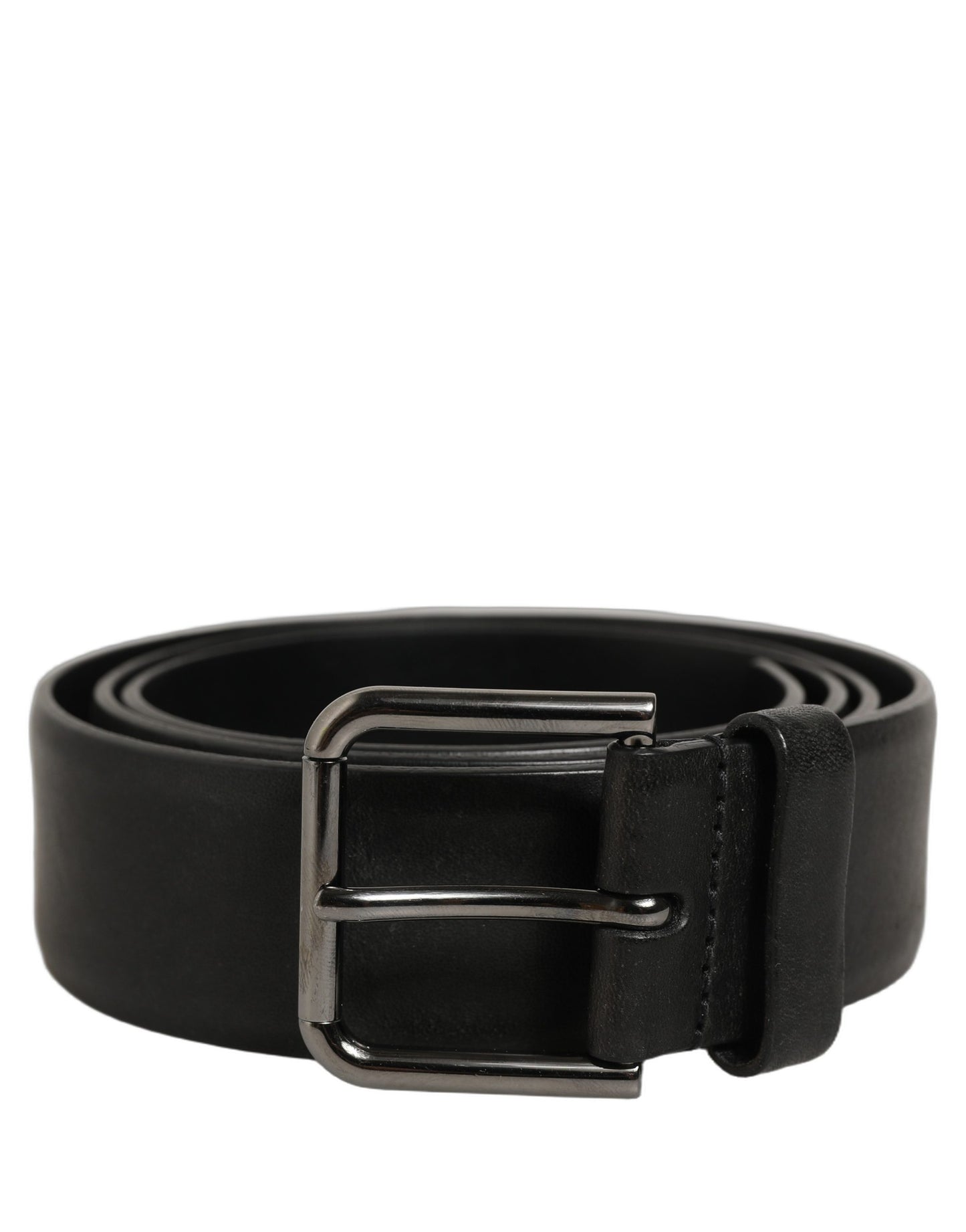 Black Calf Leather Classic Silver Buckle Belt