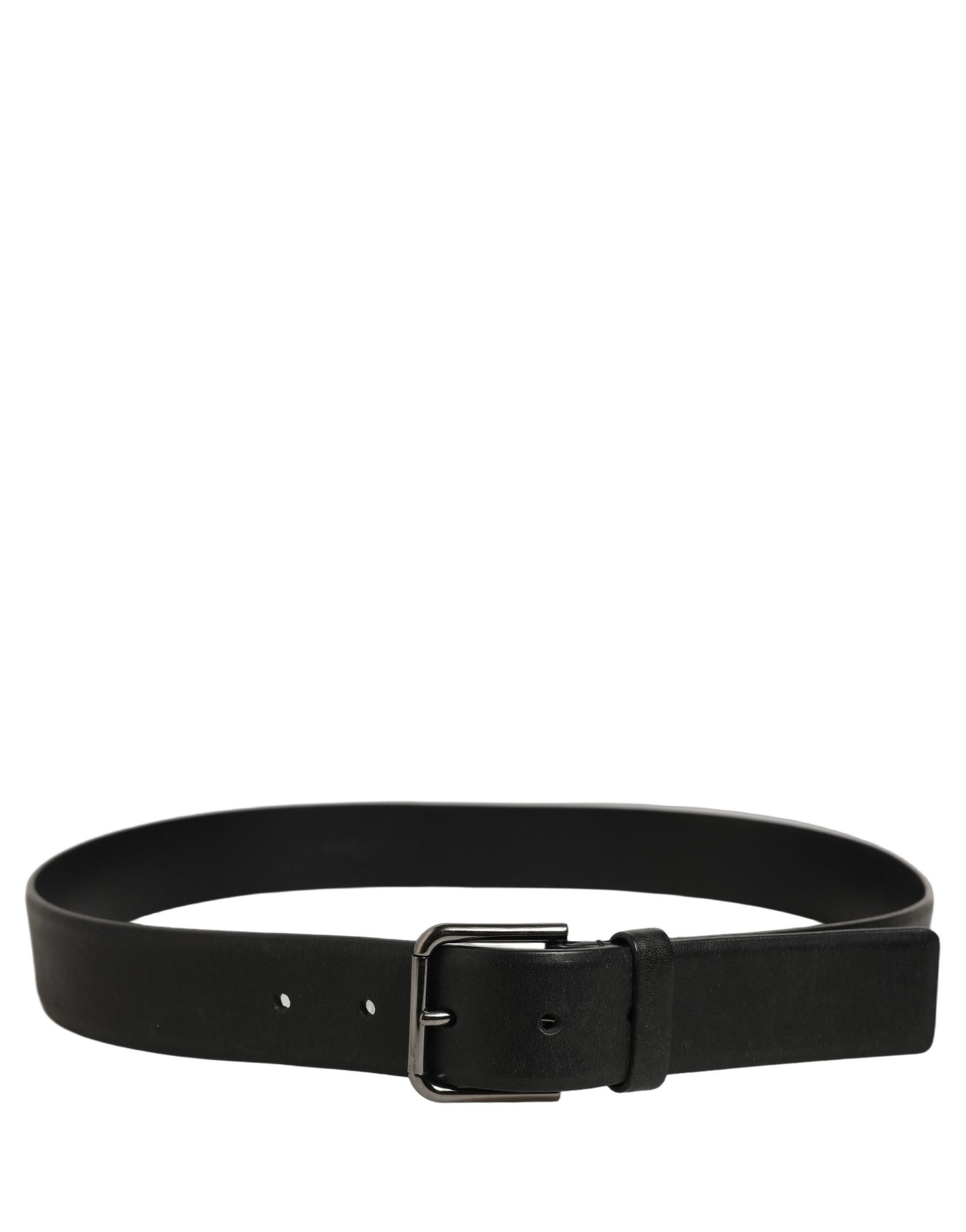 Black Calf Leather Classic Silver Buckle Belt