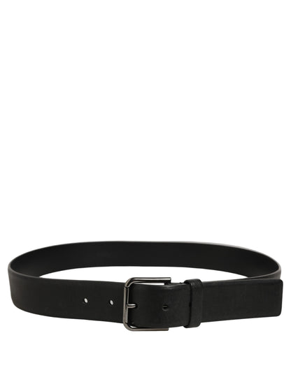 Black Calf Leather Classic Silver Buckle Belt